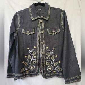 Analogy Western Style Denim Gold Sparkle Jacket Size Large